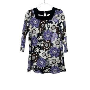 Hanna Andersson Purple & Gray Floral Long Sleeve Shift Dress FALL 120 US 6-7